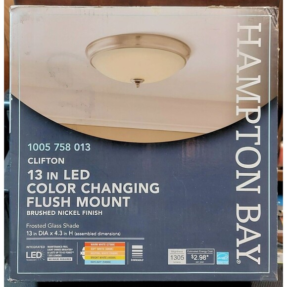 Hampton Bay Clifton 13 in LED Brushed Nickel Selectable LED Flush Mount Parts - Picture 1 of 2